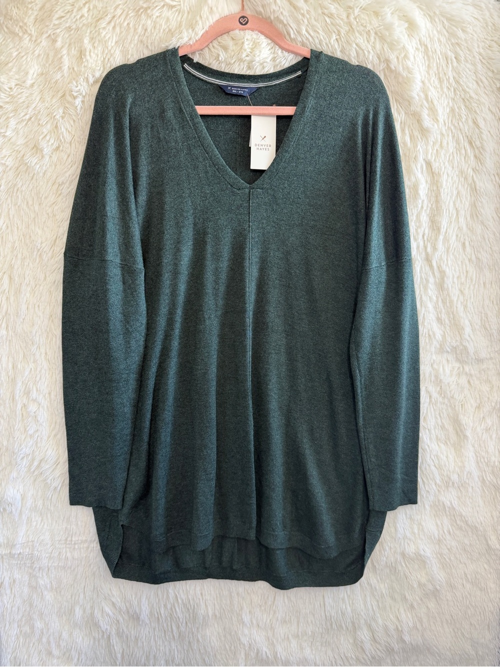 Denver Hayes Womens Long Sleeve V-Neck Tunic Sweater Size 2XL Olive Normcore NWT